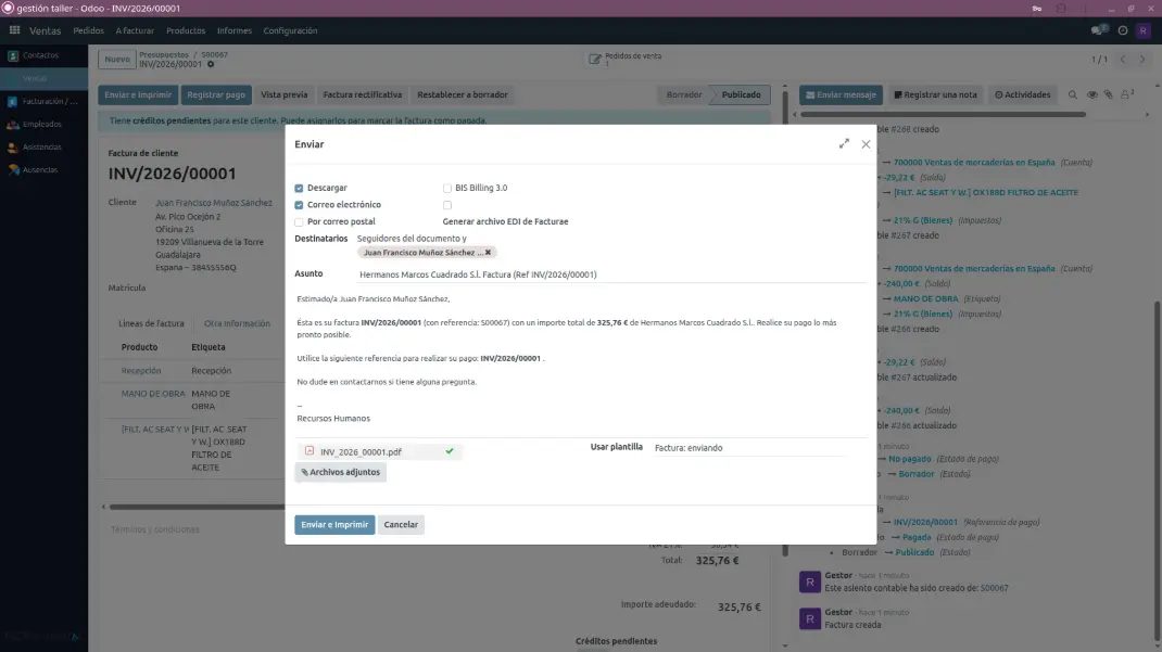 Envío de factura por correo