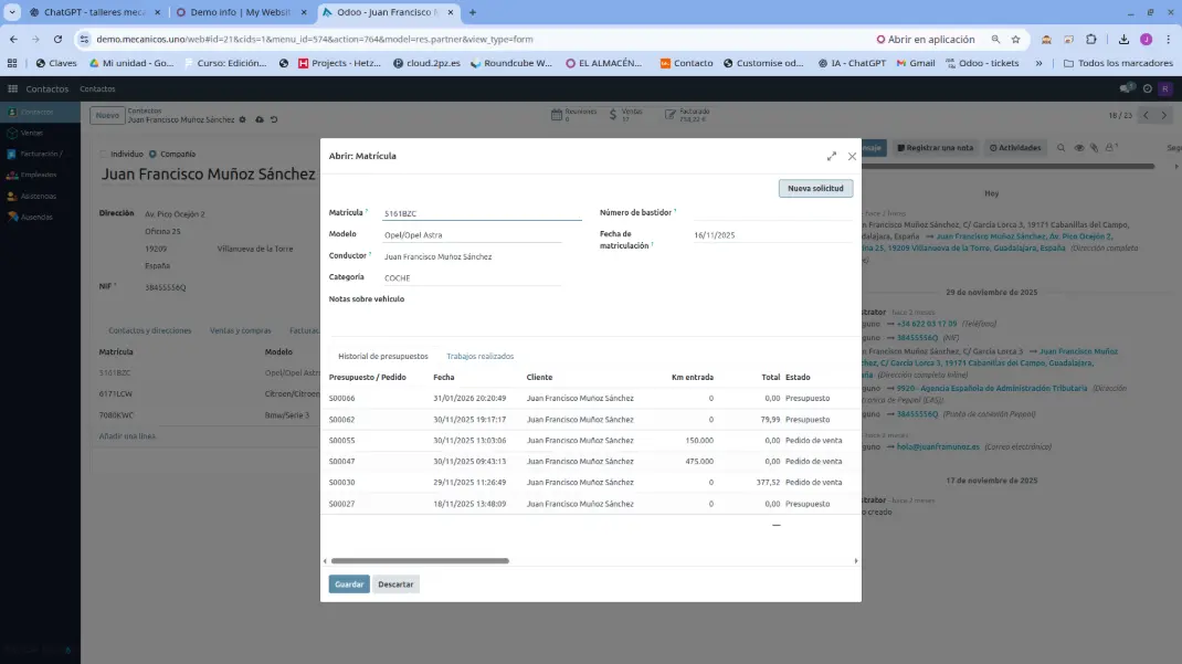 Detalle de vehículo con historial