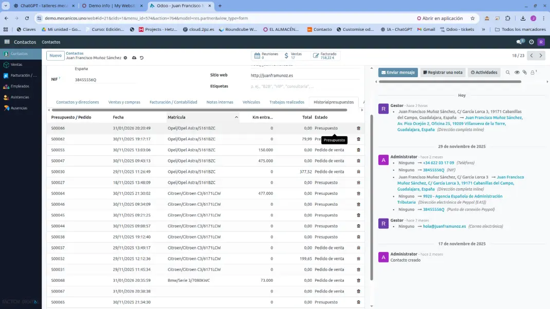 Historial de presupuestos y pedidos